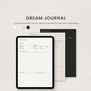 Dream Journal Printable, Daily Dream Tracker, Digital Sleep Quality Log for Goodnotes Ipad, Notability PDF