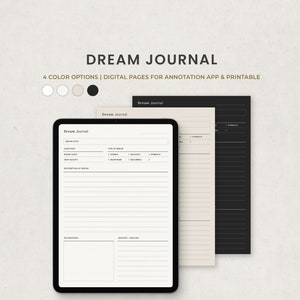 Diario dei sogni stampabile, Tracker dei sogni giornalieri, registro digitale della qualità del sonno per iPad Goodnotes, PDF Notability