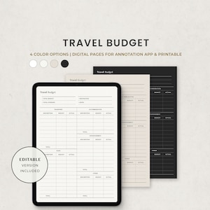 Planificateur de budget de voyage, modèle de budget de vacances, modèle numérique de suivi des dépenses de vacances pour Goodnotes Ipad, lettre modifiable imprimable PDF image 1