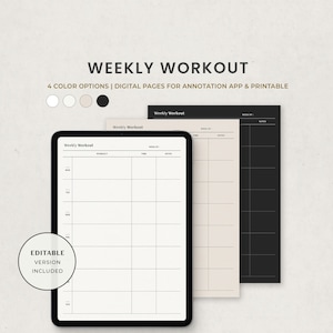 Planificador de entrenamiento semanal, rastreador de ejercicios, plantilla de planificador digital de salud para Goodnotes en Ipad, PDF de carta rellenable editable imprimible