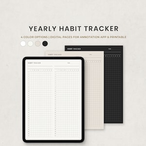 Yearly Habit Tracker, Goal Tracker, Digital Planner Template for Goodnotes Ipad, Printable Letter PDF