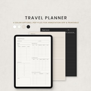 Planificador de viajes, Planificador de vacaciones, Itinerario de viaje, Plantilla de planificador digital de diario de viaje para Goodnotes en Ipad, Páginas PDF de cartas imprimibles
