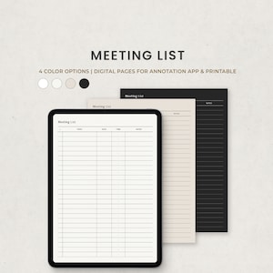 Meeting Agenda, Meeting List Digital Planner Templatefor Goodnotes IPAD, Printable PDF