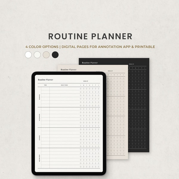 Routine Planner, Daily Weekly Habit Tracker Digital Planner Template for Goodnotes on Ipad, Printable Letter PDF