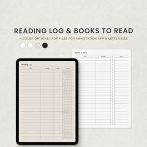 Registro de lectura y lista de libros para leer, plantilla de planificador digital de seguimiento de lectura para Goodnotes Ipad, PDF imprimible