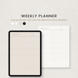 Simple Weekly Planner, Week at a Glance, Week on 1 Page Digital Template for Goodnotes on Ipad, Grid Blank Dark Mode Digital Pages