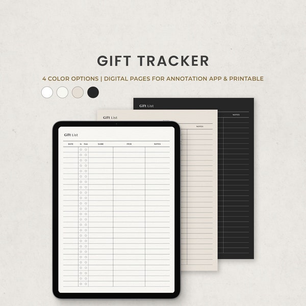 Gift Tracker, Birthday Present List Planner Digital Template, Wedding Gift Received Log Printable