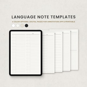 Language Learning Digital Note Template, Korean Study, Character Vocabulary Notes for Goodnotes on Ipad, Android Notebook
