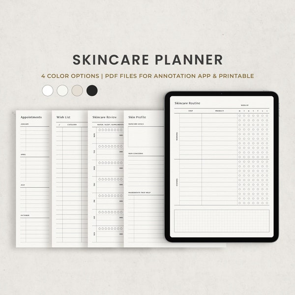Skincare Planner, Skincare Routine, Beauty Planner Digital Template for Goodnotes on Ipad, Printable Letter PDF