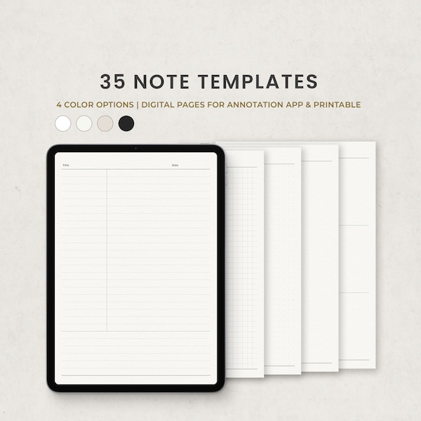 Digital Notebook Paper, Note Taking Template, Digital Pages Goodnotes Ipad, Beige Black Digital Pages PDF