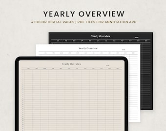 Yearly Planner, Digital Year At a Glance for Ipad Goodnotes Notability, Undated Yearly Calendar Template PDF