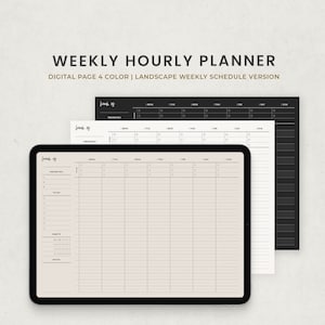 Weekly Hourly Digital Planner for Ipad Goodnotes Notability, Weekly Schedule Landscape, Week At a Glance, Weekly Agenda, Weekly To do List