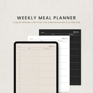 Tygodniowy Planer Posiłków Szablon Cyfrowy, Lista Zakupów, Tygodniowy Planer Menu Cyfrowy, Plan Posiłków z Przekąską na iPada Goodnotes