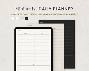 Minimalistischer Tagesplaner, Digitale Vorlage, To Do Liste Planer für Goodnotes Ipad, tägliches druckbares PDF