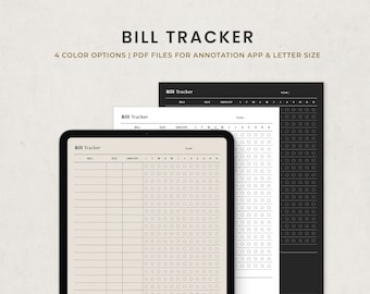 Bill Tracker Digital Template for Ipad Goodnotes, Monthly Yearly Bill Log, Bills Planner Organizer, Expense Tracker Printable PDF Letter