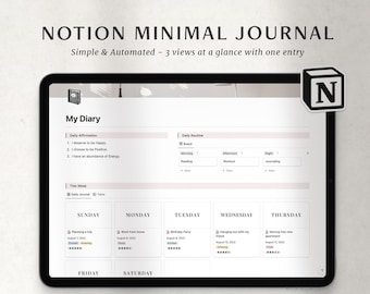 Notion Journal Template, Daily Diary Notion Planner with Weekly View, Habit Tracker, Daily Routine and Monthly Organizer