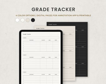 Grade Tracker, Assignment Log, Homework Student Digital Planner Template for Goodnotes, Printable PDF
