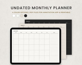 Planificateur mensuel imprimable, calendrier mensuel numérique pour Goodnotes Ipad Template