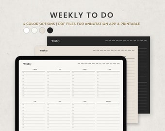 Weekly To do List Digital Planner for Ipad Goodnotes, Weekly Checklist, Weekly Landscape White Beige Dark mode Blackout Template