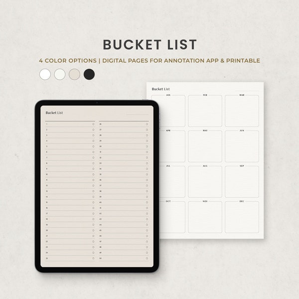 2024 Bucket List Template, 50 Wish list Digital Planner, Yearly Goal Goodnotes Planner PDF
