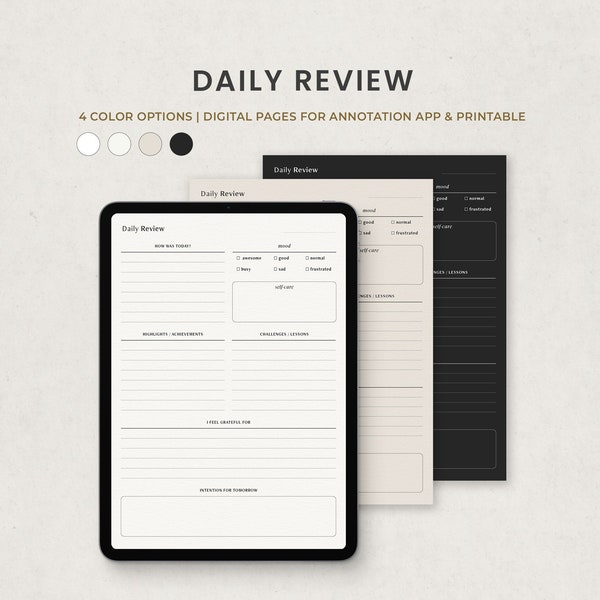 Daily Reflection Journal, Digital Daily Review, Daily Check In Template for Goodnotes Ipad, Printable PDF