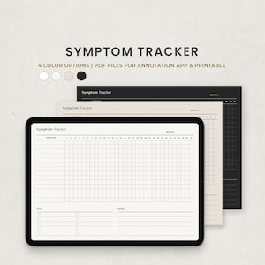 Rastreador mensual de síntomas, Rastreador de dolor crónico, Plantilla de planificador digital de seguimiento de enfermedades para Goodnotes en Ipad, PDF de carta imprimible