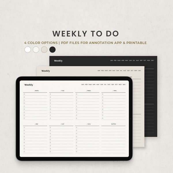 Weekly To do List Digital Planner for Ipad Goodnotes, Weekly Checklist, Weekly Landscape White Beige Dark mode Blackout Template