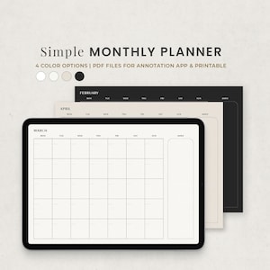 Planificador mensual con notas, plantilla de calendario mensual sin fecha para Goodnotes Ipad, planificador simple de paisaje PDF imprimible