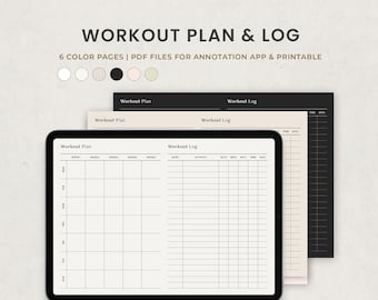 Plan de entrenamiento y registro imprimible, planificador de actividad física digital, rastreador de ejercicios Goodnotes Ipad Planner PDF