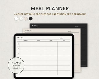 食事プランナー テンプレート、印刷可能で編集可能な週間食事プランナー、Goodnotes iPad 用食事プラン デジタル テンプレート