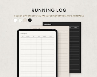 Modelo de registro de corrida, rastreador digital de corrida diária para corredores rastrearem corridas diárias para Goodnotes Notability Ipad