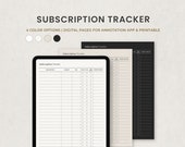 Subscription Tracker, Membership Log, Digital Bill Payment Tracker Planner Template for Goodnotes Ipad Notability
