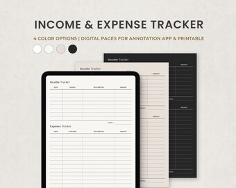 Plantilla imprimible de seguimiento de ingresos y gastos, páginas financieras digitales diarias mensuales Goodnotes PDF imprimible para iPad