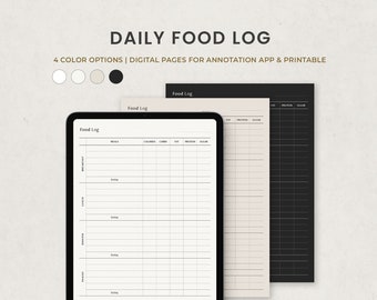 Daily Food Log Printable, Digital Food Tracker Journal Template for Goodnotes on Ipad PDF
