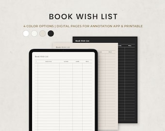 Book Wish List Digital Template, Books To Buy, Reading Goals Printable, Goodnotes Ipad Planner PDF