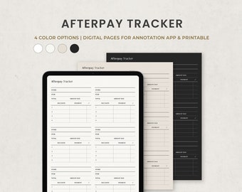 Afterpay Tracker, Digital Pay Later Log Planner, Shopping Payment Due List Template Goodnotes, Printable PDF