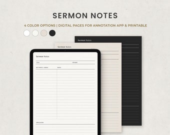 Sermon Notes Printable, Bible Study Journal, Scripture Study Digital Template for Goodnotes Ipad