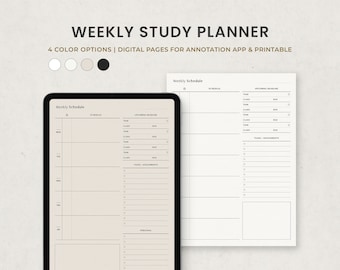 Weekly Study Planner, Digital Academic Planner, Student Organizer for Goodnotes Ipad, Digital Inserts, Printable PDF