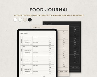 Daily Food Journal Printable, Digital Food Tracker, Diet Planner Template for Goodnotes on Ipad PDF