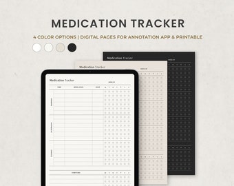 Medication Tracker Printable, Symptom Log, Supplement Tracker Digital Planner Template for Goodnote Ipad