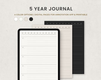 5 Year Journal Digital Inserts, One Line a Day Printable, Five Year Goodnotes Template