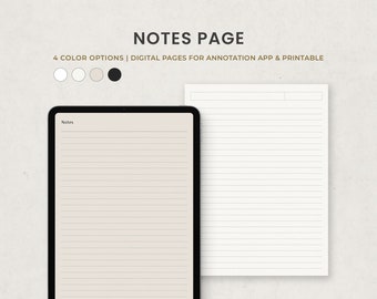 Digital Note Paper, Goodnotes Lined Notes Template Printable, Ipad Class Note Taking Digital Pages PDF