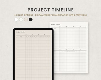 Plantilla digital del planificador de gráficos de línea de tiempo, planificador mensual anual de seguimiento de proyectos de Goodnotes, PDF imprimible