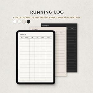 Running Log-sjabloon, digitale dagelijkse hardlooptracker voor hardlopers om dagelijkse runs te volgen voor Goodnotes Notability Ipad