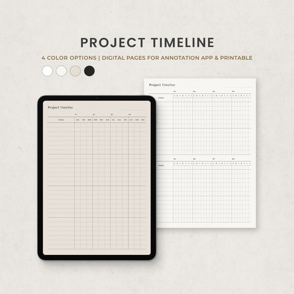 Timeline Chart Planner Digital Template, Yearly Monthly Goodnotes Project Tracker Planner, Printable PDF