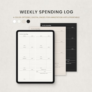 Veckovis utgiftsrapport, utgiftslogg, digital budgetplanerare för Goodnotes iPad, utskrivbar PDF