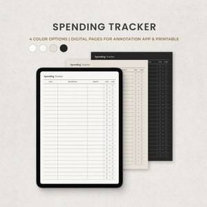 Registro de gastos, Rastreador de gastos, Rastreador de dinero, Planificador de plantillas digitales mensual diario para Ipad Goodnotes, modo oscuro beige blanco PDF imprimible