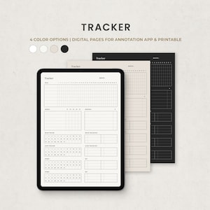 May include: A digital tracker page with sections for monthly, weekly, mood, sleep, and other tracking. The page is designed for use with annotation apps or for printing.