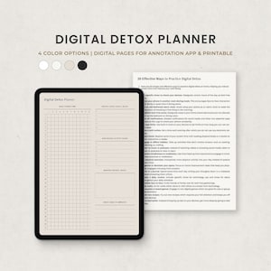 Digital Detox Challenge, Monitor czasu ekranowego, Planer wskazówek Digital Detox dla Goodnotes, Ipad, PDF do druku