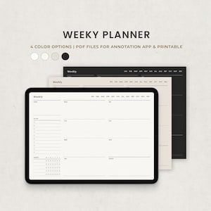 Minimal Weekly Planner, Landscape Weekly Planner, Horizontal Weekly Digital Template for Goodnotes Ipad